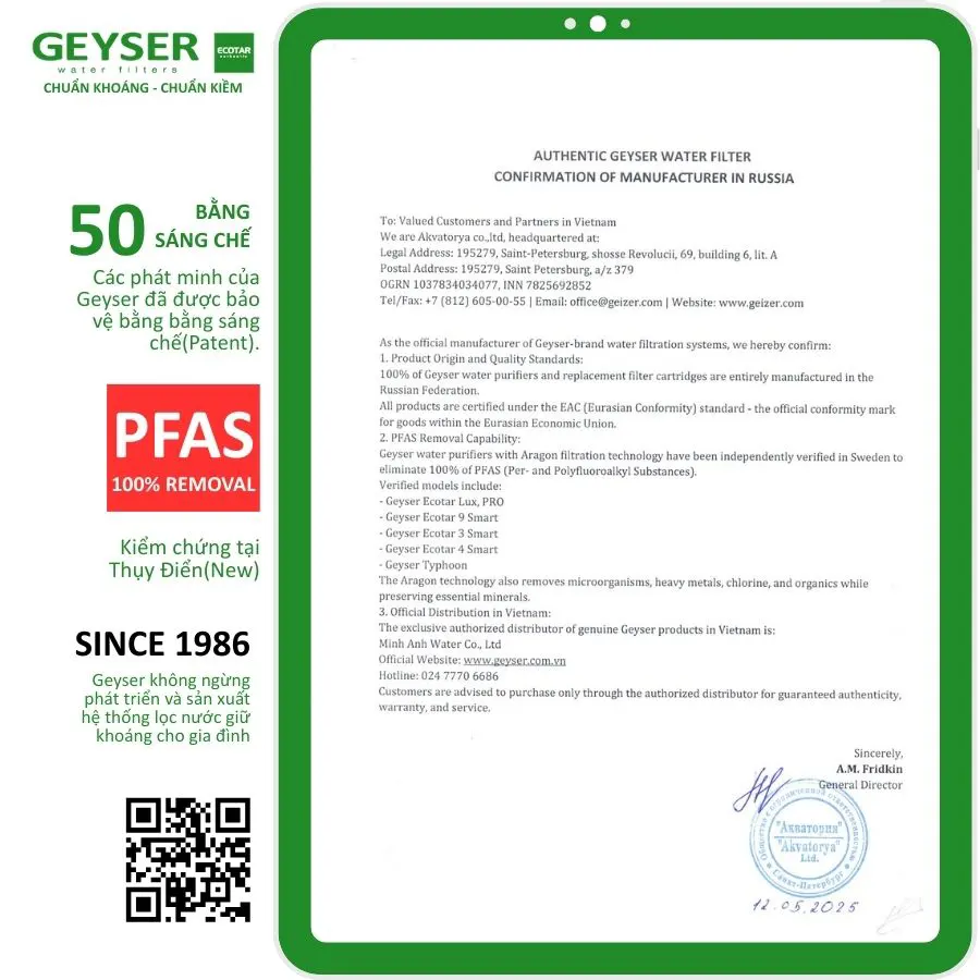 Máy lọc nước ion kiềm giàu hydro Geyser Ecotar 9 Pro