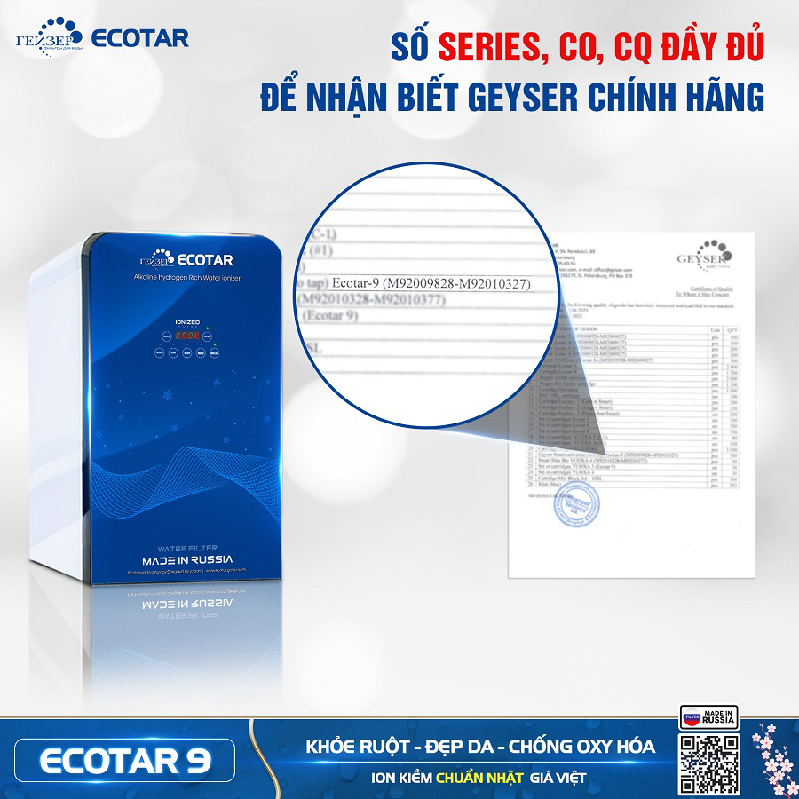 Máy lọc nước ion kiềm Geyser Ecotar 9