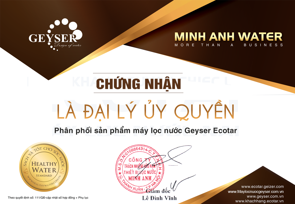 Chứng nhận đại lý geyser